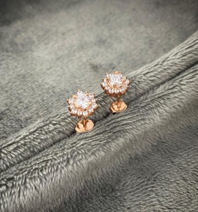 Topo De Flor Con Swarovski Blanco Oro Rosa 18k 2.15gr 7.9mm