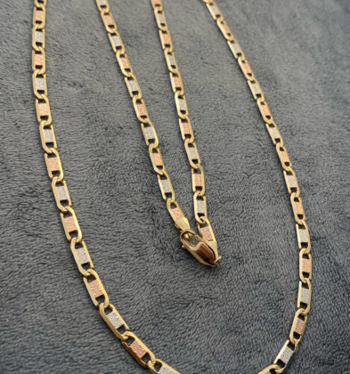 50cm Cadena Tejido Plano Tres Oros 18k Italy 15.5gr 3.9mm