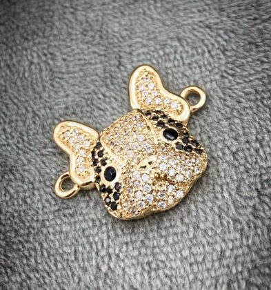 Herraje De Perro Con Swarovski Blanco Y Negro Oro Amarillo 18k 5.2gr 2.4cm