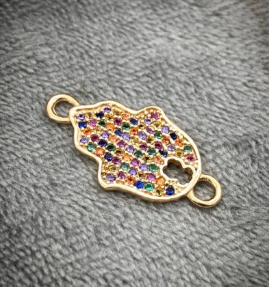 Herraje De Mano Hamsa Con Swarovski Multicolor Oro Amarillo 18k 2.2gr 2.5cm