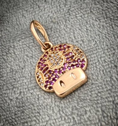 Dije De Hongo Con Swarovski Fucsia Oro Rosa 18k 3.1gr 2.1cm