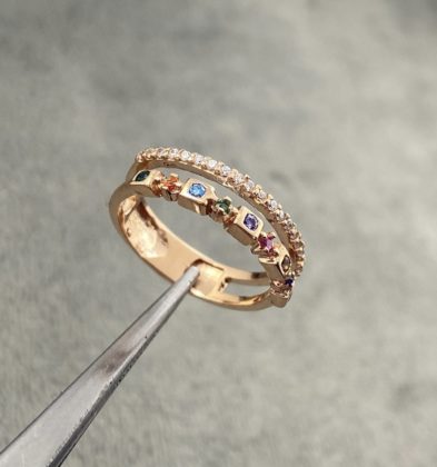 Anillo Con Swarvoski Multicolor Oro Rosa 18k 2.85gr Talla # 5