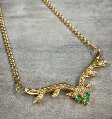 40cm Cadena Tejido Cubana De Herraje Con Esmeraldas Oro Amarillo 18k 9.55gr 2.7mm