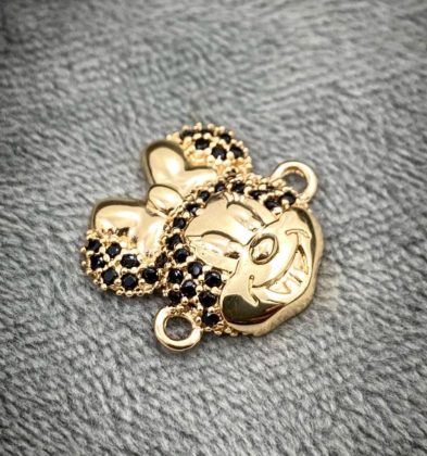 Herraje De Minnie Mouse Con Swarovski Negro Oro Amarillo 18k 3.1gr 2cm