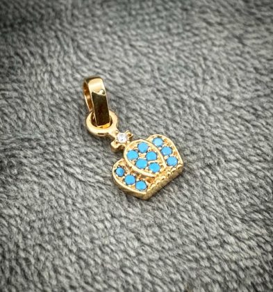 Dije De Corona Con Swarovski Celeste Oro Amarillo 18k 0.9gr 1.5cm