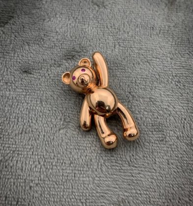 Dije De Oso Con Swarovski Fucsia Oro Rosa 18k 750 8.55gr 3cm