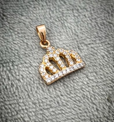 Dije De Corona Con Swarovski Blanco Oro Rosa 18k 1.1gr 1.5cm