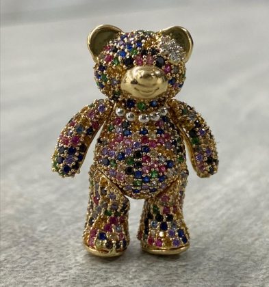 Dije De Oso Articulado Con Swarovski Oro Amarillo 18K 8.9 gr 3.0 cm