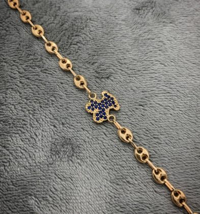 Pulso Tejido GC Con Oso TH Y Swarovski Azul Oro Amarillo 18k 4.2gr 20 cm