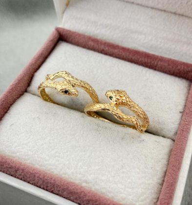 Anillo De Serpiente Con Swarovski Verde Oro Amarillo 18k 1.9 gr #6