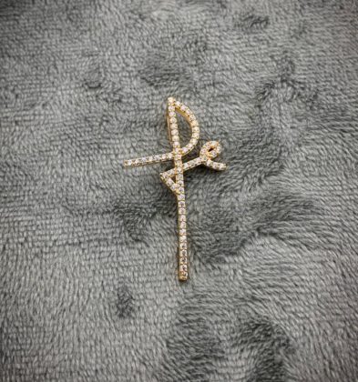 Dije De Fe Con Swarovski Blanco Oro Amarillo 18k 2.0gr 3.1cm