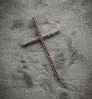 Dije De Cruz Con Swaovski Azul Oro Rosa 18k 2.2gr 5 cm