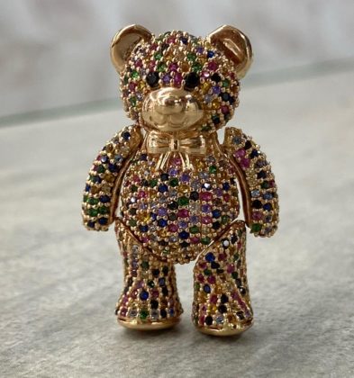 Dije De Oso Articulado Con Swarovski Oro Rosado 18K 12.1 gr 3.5 cm