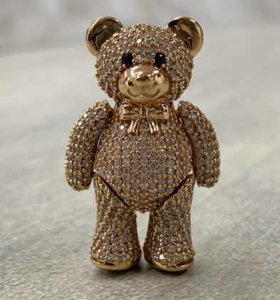 Dije De Oso Articulado Con Swarovski Oro Rosado 18K 12.3 gr 3.5 cm