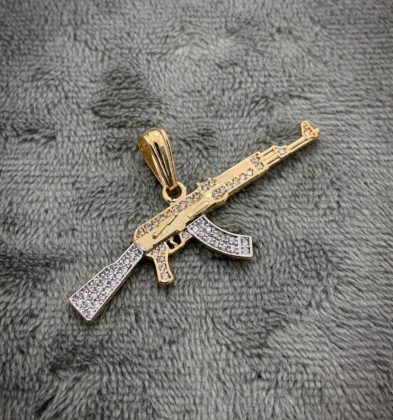 Dije De Fusil Con Swarovski Oro Amarillo 18K 3.65 gr 4.4 cm