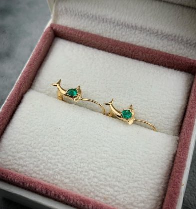 Aretes De Delfin Con Swarovski Oro Amarillo 18k 1.1gr 1.5cm