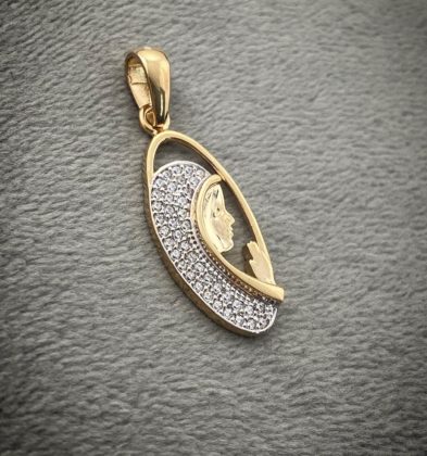 Dije  De La Virgen De Guadalupe Con Swarovskis  Blancos En Oro Amarillo 18K 2.3gr 3.1cm