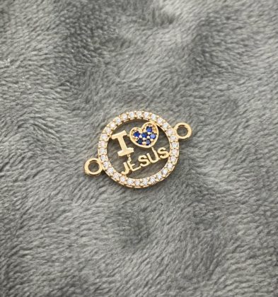 Herraje “I Love jesus” con swarovskis multicolor Azul en Oro Amarillo 18K 1.25gr