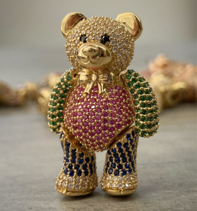 Dije De Oso Articulado Con Swarovski Oro Amarillo 18K 12.85 gr 3.5 cm