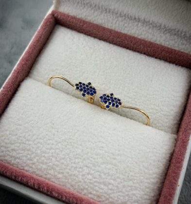 Aretes De Mano HS Con Swarovski Azul Oro Amarillo 18k 1.0gr 1.5cm