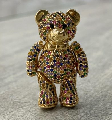 Dije De Oso Articulado Con Swarovski Oro Amarillo 18K 12.75 gr 3.5 cm