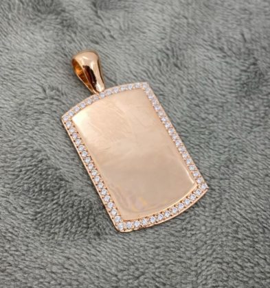 Dije De Placa Con Swarovski Blanco Oro Rosa 18k 5.35gr 3.8cm