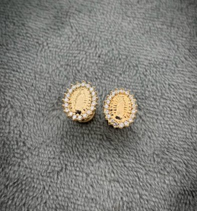 Topo De Virgen Guadalupe Con Swarovski Blanco Oro Amarillo 18K 1.5 gr 1.0 cm