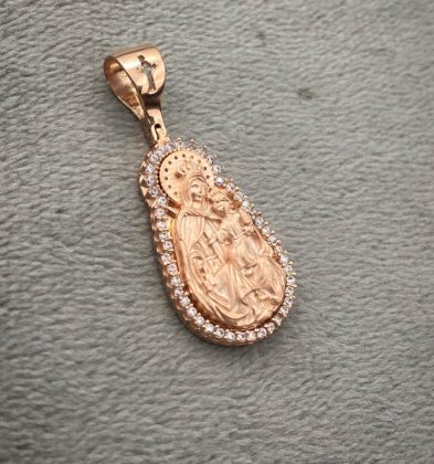 Dije de la Virgen del Carmen con Swarovskis  blancos en Oro Rosado 18K 5.55gr