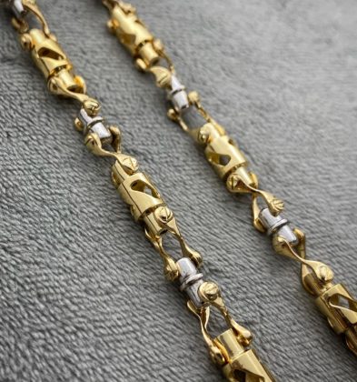 60cm Cadena Rustica Oro Amarillo Y Blanco 74.9gr 5.6mm