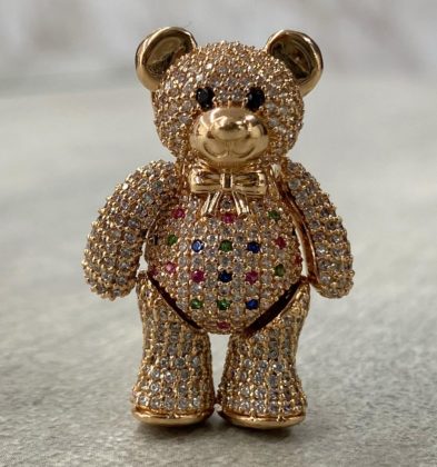 Dije De Oso Articulado Con Swarovski Oro Rosado 18K 12.4 gr 3.5 cm