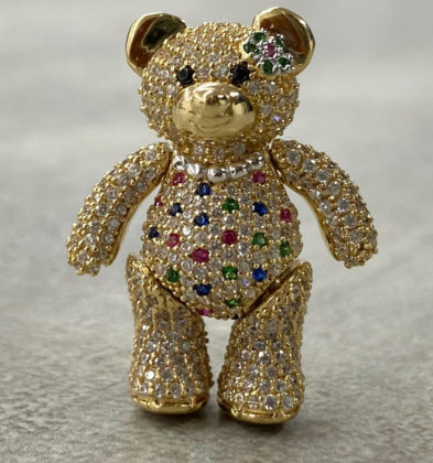 Dije De Oso Articulado Con Swarovski Oro Amarillo 18K 9.1 gr 3.0 cm