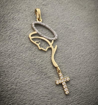 Dije De La Virgen  Von Swarovski  Blancos En Oro Amarillo 18K 2.1gr 5.3cm