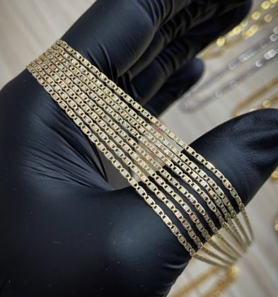 45cm Cadena Tejido Plano Tres Oros 18k Italy 1.9gr 1.6mm