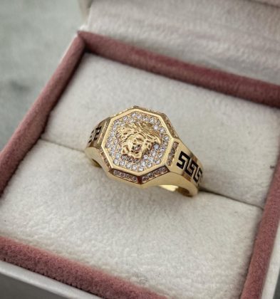 Anillo De Medusa Con Swarovski Oro Amarillo 18k 7.8gr Talla # 10