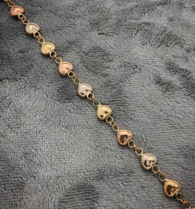 Tobillera De Corazones Tres Oros 18k 4.3 gr 23 cm