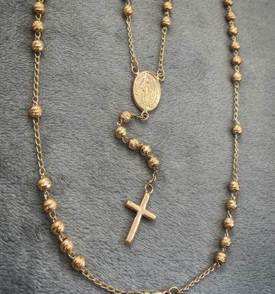 50cm Rosario Virgen De La Milagrosa Diamantada Oro Amarillo 18k 11.35gr 4mm