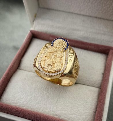 Anillo De Virgen Del Carmen Con Swarovski Oro Amarillo 18k 12.7gr Talla # 10
