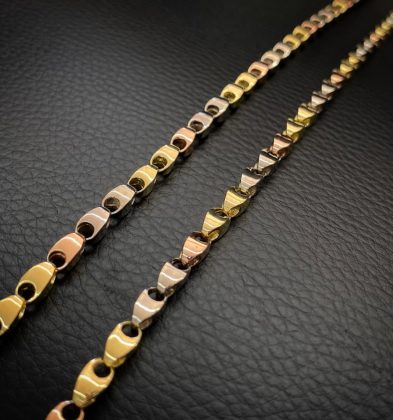 60cm Cadena Tejido Rustico Tres Oros 18k 59.45gr 4.0mm