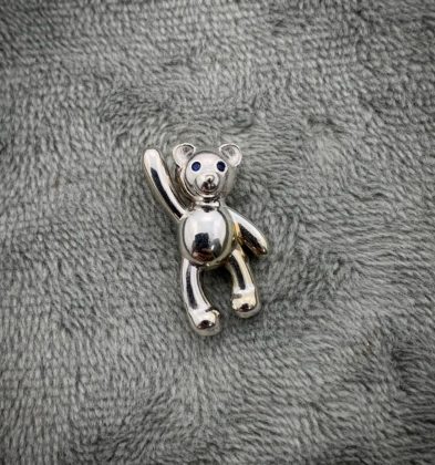 Dije De Oso Con Swarovski Azul Oro Blanco 18k 750 3.7gr 2cm