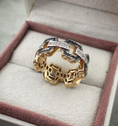 Anillo Piñón Con Swarovski Oro Amarillo 18k 13.8gr Talla # 6