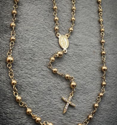 50cm Rosario Virgen De La Milagrosa Con Swarovski Oro Amarillo 18k 6.8gr 3mm