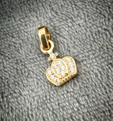 Dije De Corona Con Swarovski Blanco Oro Amarillo 18k 0.9gr 1.5cm