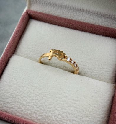 Anillo De Fe Con Swarovski Blanco Oro Amarillo 18k 1.6gr # 5 1/2