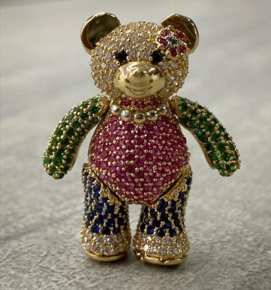 Dije De Oso Articulado Con Swarovski Oro Amarillo 18K 8.7 gr 3.0 cm