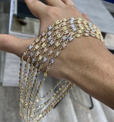 70cm Cadena Rustica Tipo Barril Tres Oros 18K 13.9Gr 4.3mm