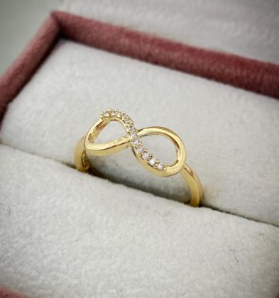 Anillo De Infinito Con Swarovski Blanco Oro Amarillo 18k 2.0gr #6 1/4