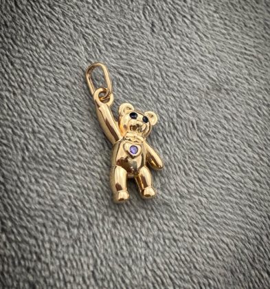 Dije De Oso Con Swarovski Azul Oro Amarillo 18k 1.6gr 2.1cm