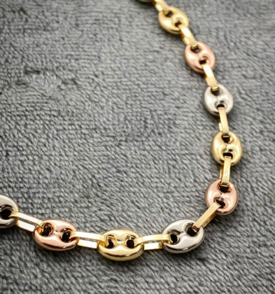 Tobillera Tejido GC Tres Oros 18k 7.1gr  26 cm