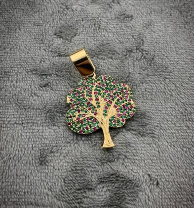 Dije De Arbol Con Swarovski Oro Amarillo 18k 6.7gr 3.5 cm