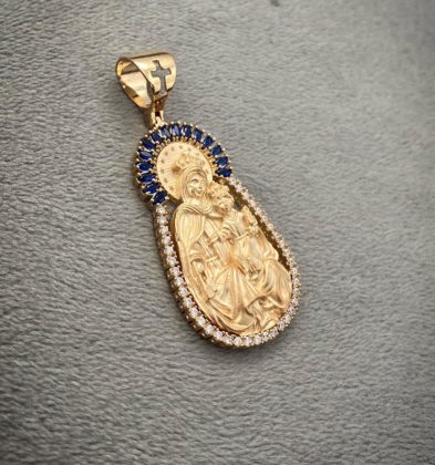 Dije de la Virgen del Carmen con Swarovskis en Oro Amarillo 18K 12.3gr